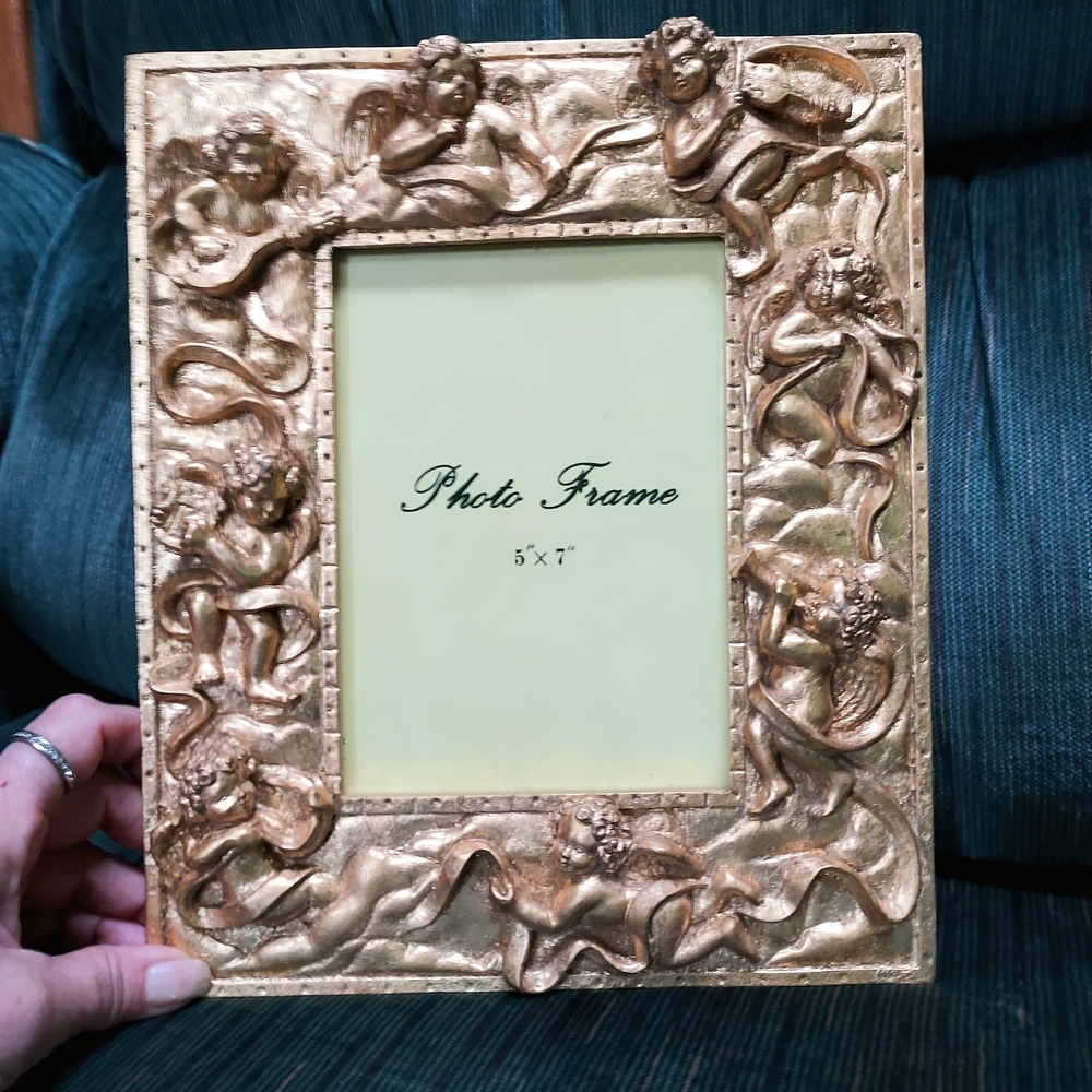 Heavy Gold Gilt Cherubs Playing Music 3D Picture Photo Frame 5 x 7